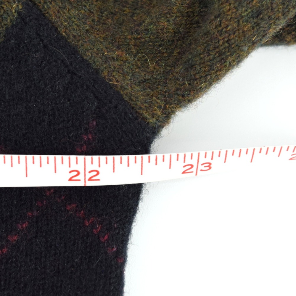Alan Flusser Men's M Cashmere Argyle Sweater Olive Green Navy Gray Knit Crewneck - Picture 9 of 12